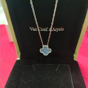 Van Cleef Arpels Light Blue Necklace Clover Elegant